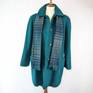 Herman Kay Green Wool Coat w/ Matching Scarf Sz 8